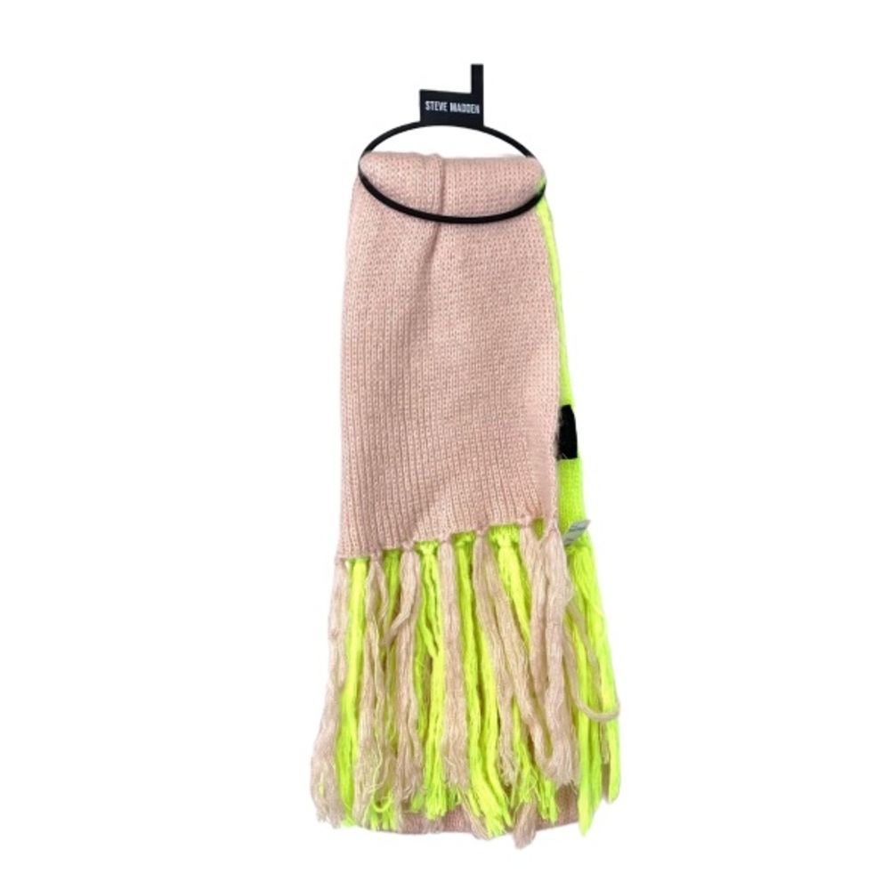 Steve Madden Pink & Neon Yellow Green Soft Blanket Scarf With Fringe Tassels Nwt